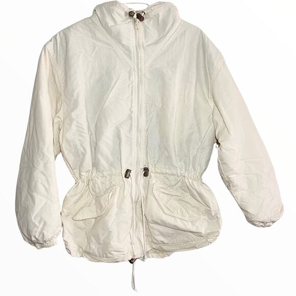 VTG Woolrich Ski Jacket Windbreaker 80s Cinch Waist Pocket Aztec Fleece White S - Picture 1 of 4